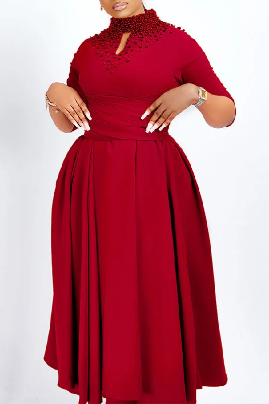 Keyhole Neck A-line Midi Dress Red carpet midi dresses