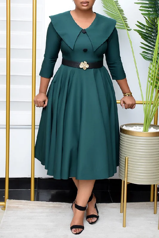 Elegant Lapel A-line Midi Dress Holiday midi dresses