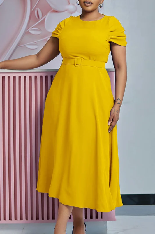 Elegant Ruched Sleeve Midi Dress Budget-friendly midi dresses