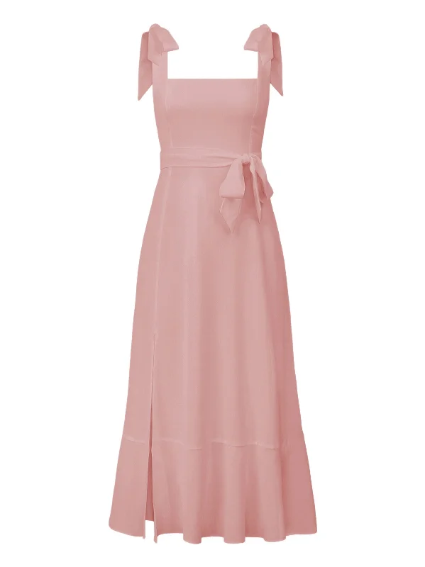 Elegant Blush Midi Sundress with Bow Detail Street style midi dresses