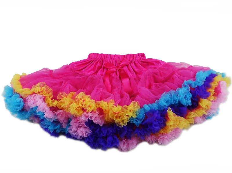 Hot Pink Rainbow Trim Chiffon Tutu Skirt A-line unclassified skirts