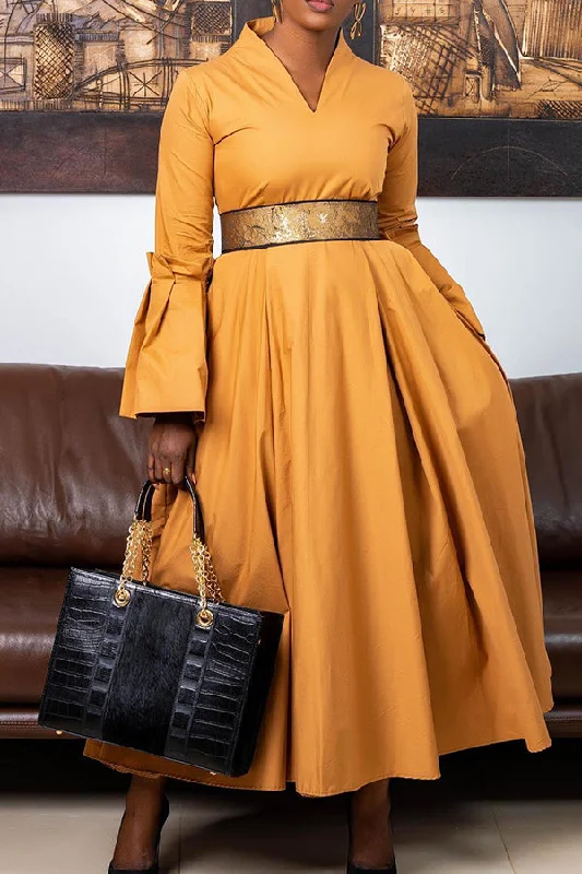 Chic V Neck Swing Midi Dress Must-have midi dresses for this season