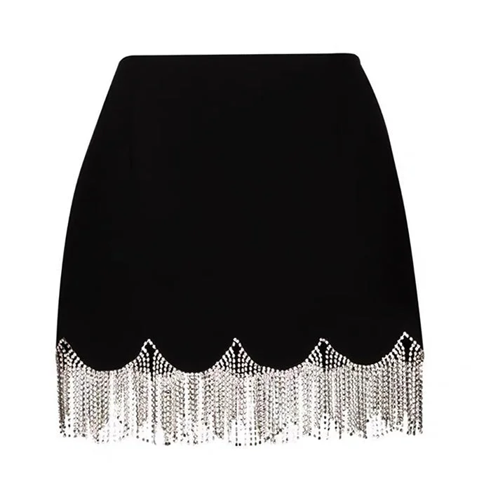 Midnight Rhinestone Fringe Skirt Popular unclassified skirts