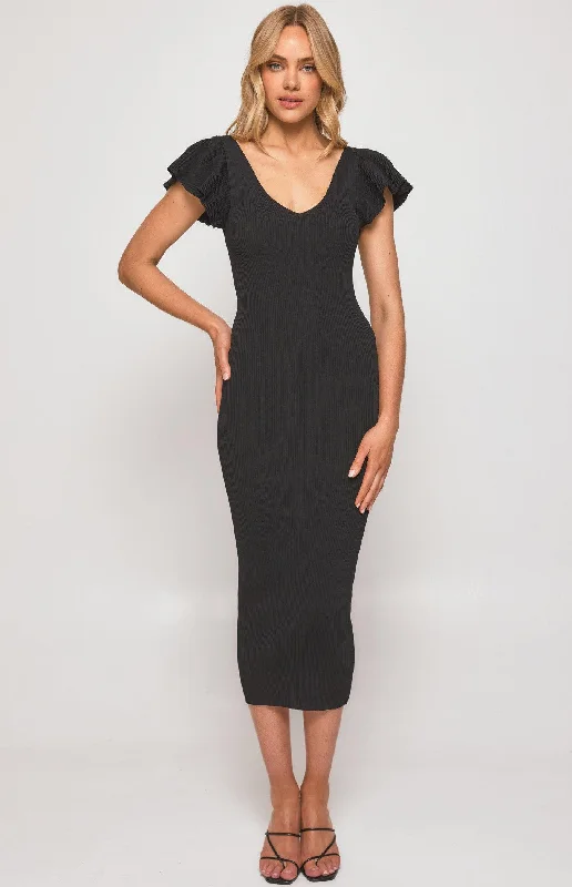 Mirabel Midi Dress - Black Tiered midi dresses