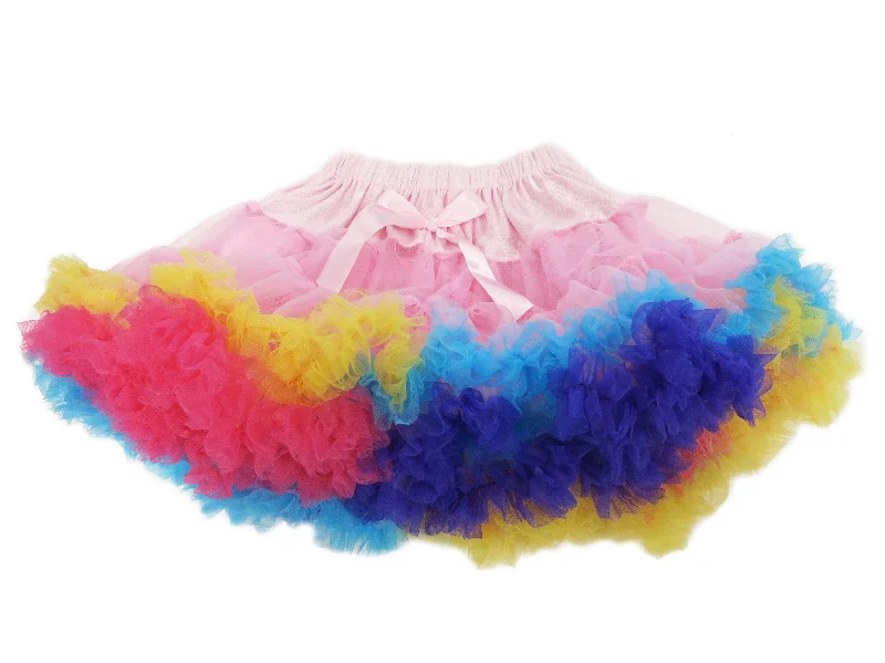 Pink Rainbow Trim Chiffon Tutu Skirt Flowy unclassified skirts