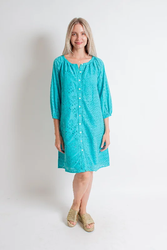 Turquoise Eyelet Midi Dress Cocktail midi dresses