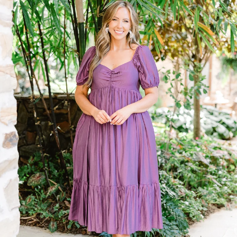 Working Your Charm Midi Dress, Eggplant Luxury midi dresses