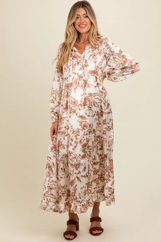 Brown Floral Tassel Tie Front Maternity Maxi Dress Forever 21 maxi dresses