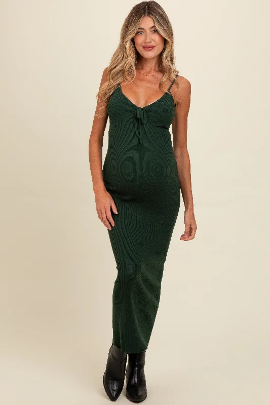 Forest Green Knit Front Tie Detail Maternity Maxi Dress Lace maxi dresses