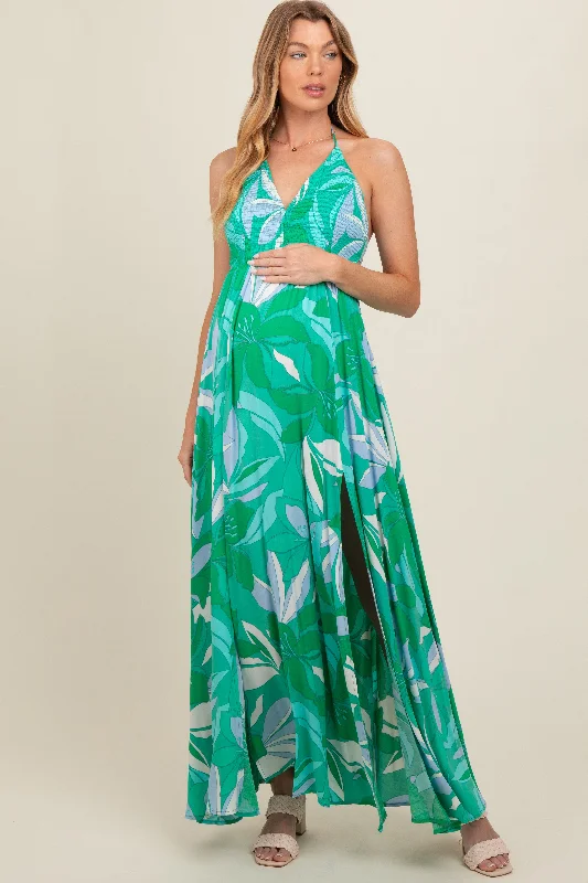 Green Floral Smocked Halter Open Back Maternity Maxi Dress Revolve maxi dresses