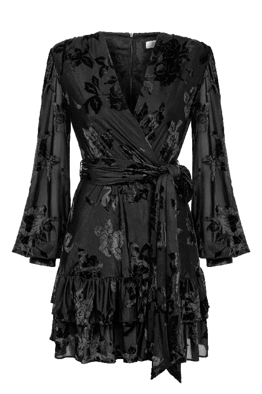 Black Semira Velvet Floral Dress Lightweight floral dresses for hot weather