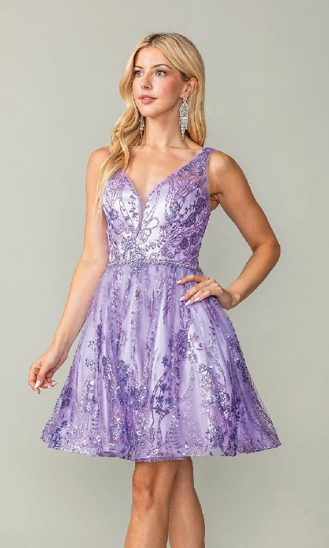 Sheer-Back Short Glitter-Print Hoco Dress 3364 Revolve floral dresses