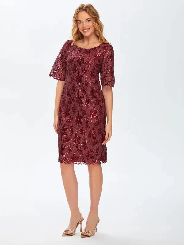 Glitter Sequin Embroidered Floral Patterned Burgundy Evening Dress 69111 Linen floral dresses