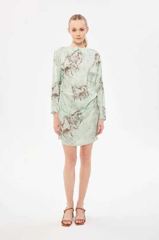 High Neck Patterned Dress Mint Silk floral dresses