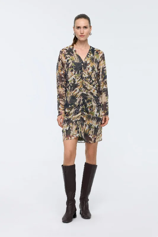 Patterned Khaki V-Neck Dress Best floral dresses for tall women