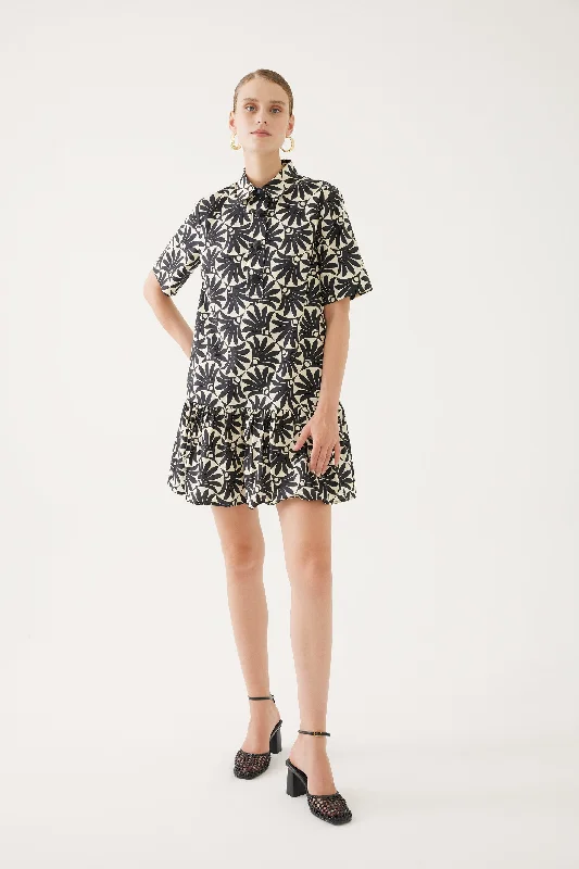 Floral Print Shirt Collar Peplum Dress Office floral dresses