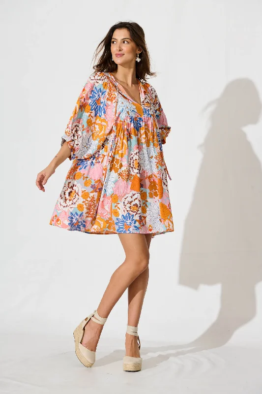 Spring Morning Smock Dress In Orange Multi Floral Lightweight floral dresses for hot weather