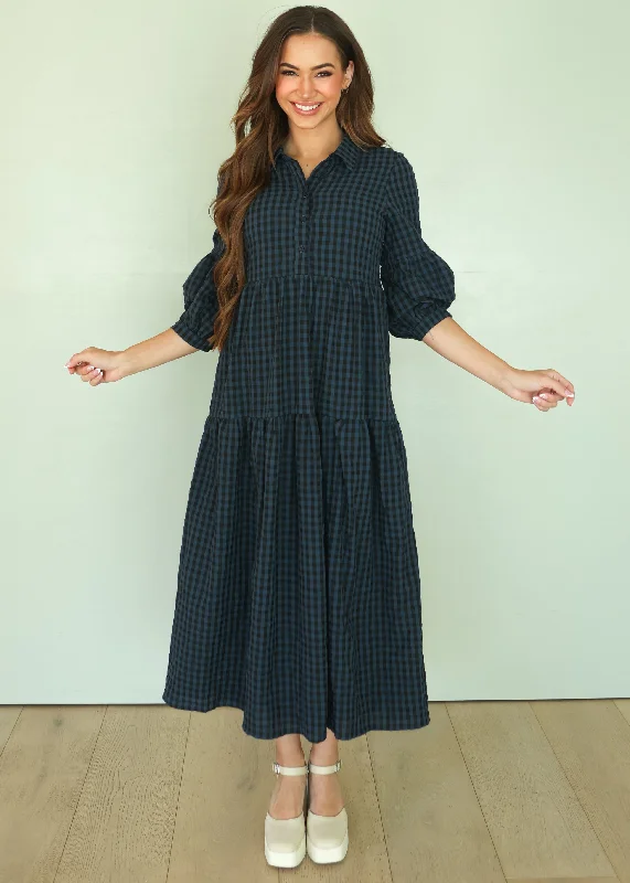 Ajara Blue Plaid Button Dress Graduation unclassified dresses