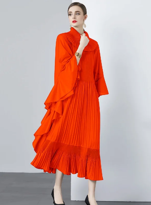 Bat Sleeve Oversized Pleat Dress Short unclassified dresses