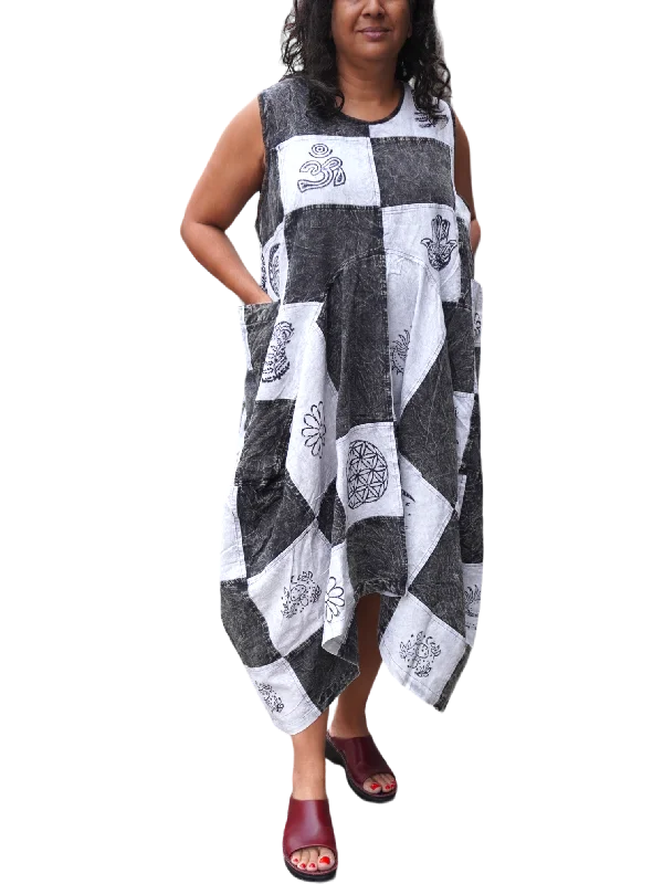 Black and White Patchwork Cotton Parachute Dress with Pockets Graduation unclassified dresses