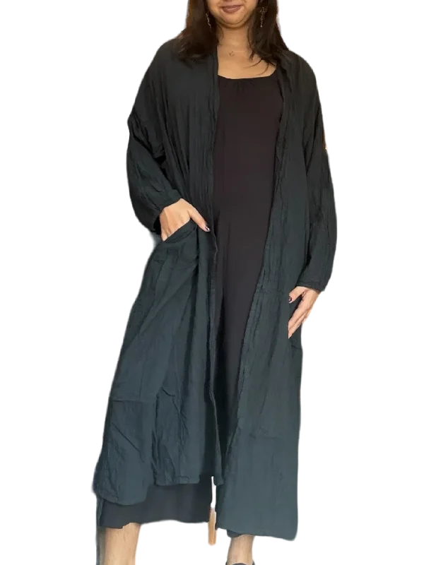 Black Cotton Voile Drawstring Cardigan Best-selling unclassified dresses