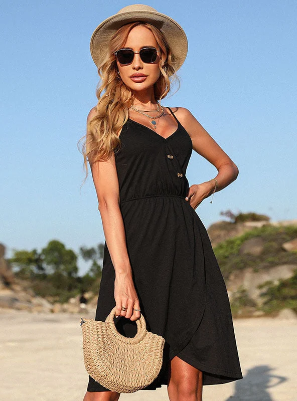 Black Irregular Halter Cross Dress Bright color unclassified dresses