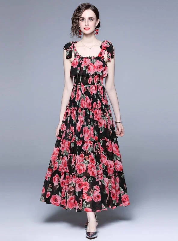 Black Retro Rose Sling Dress Sequin unclassified dresses