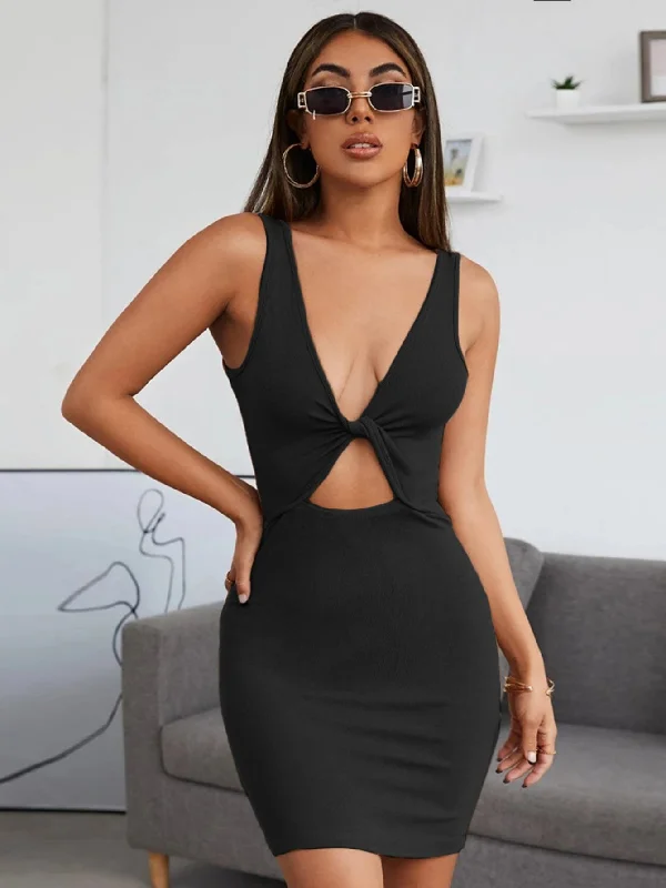 Black V-neck Sexy Dress Tiered unclassified dresses