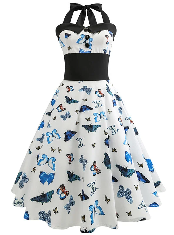 Butterfly Priny Halter Vintage Dress Graduation unclassified dresses