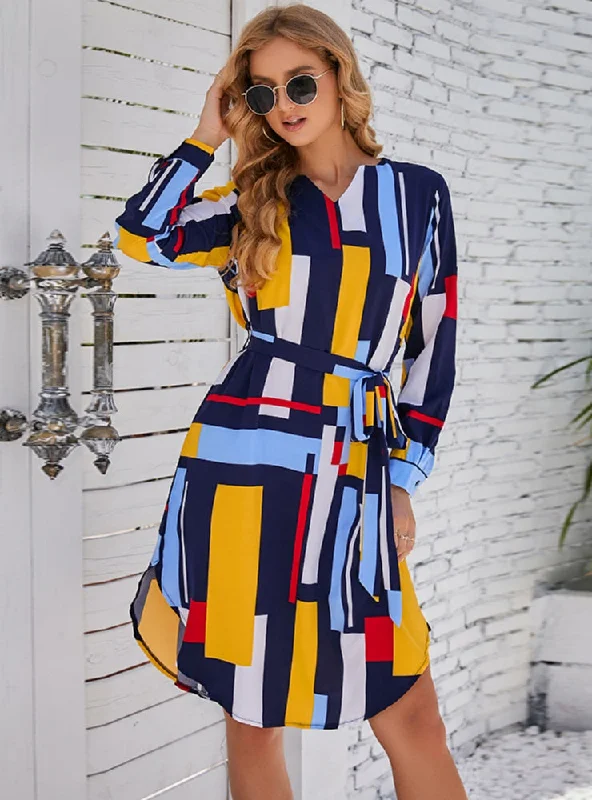 Colorful Design Dress With Belt One-shoulder unclassified dresses