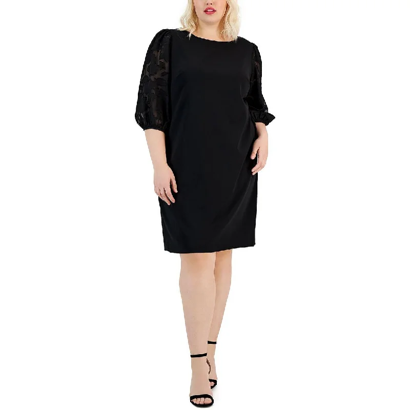 Connected Apparel Womens Plus Burnout Puff Sleeve Shift Dress Long unclassified dresses