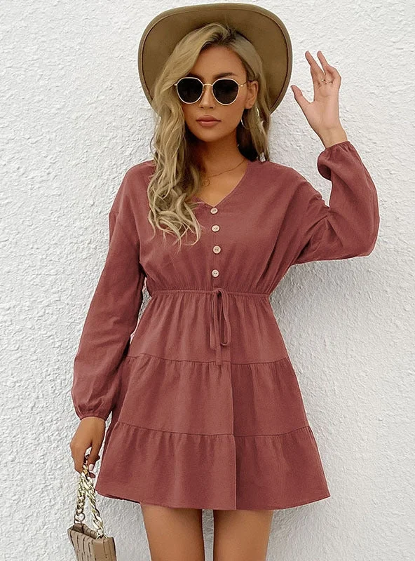 Decorative Button Pullover Casual Dress Winter unclassified dresses