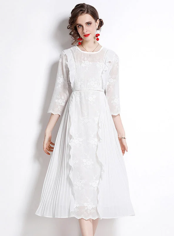 Embroidered Wooden Ears White Dress Summer unclassified dresses