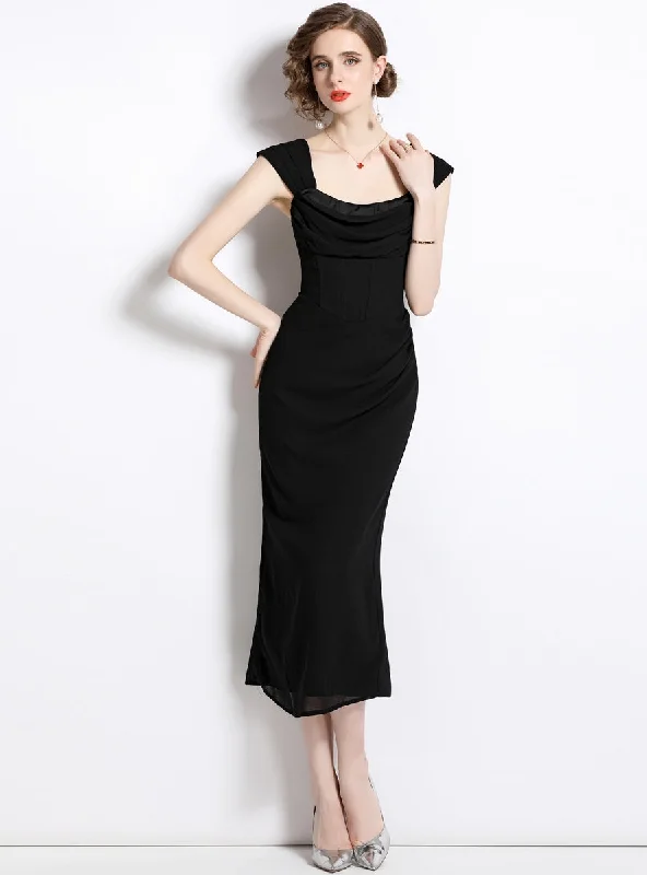 Folding Tube Top Slim Waist Dress Dark color unclassified dresses