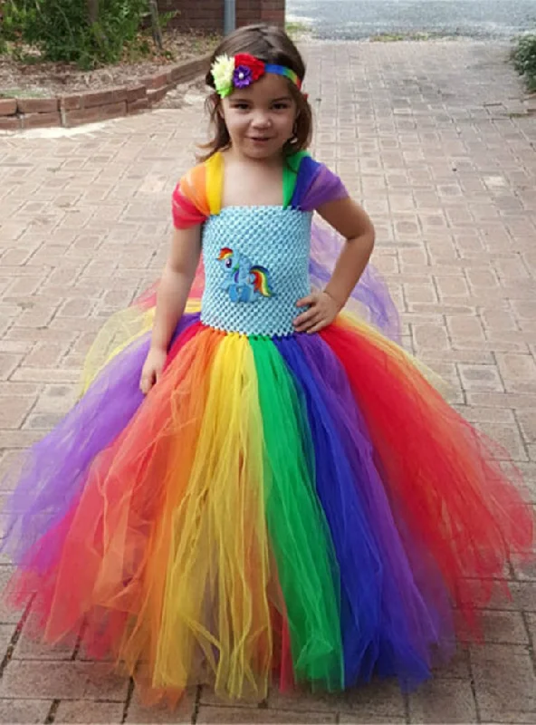 Girl Rainbow Tutu Dress Princess Little Horse Color block unclassified dresses