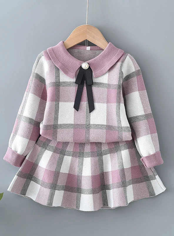 Girls Large Plaid Stripes Knitted Dress Y2K unclassified dresses