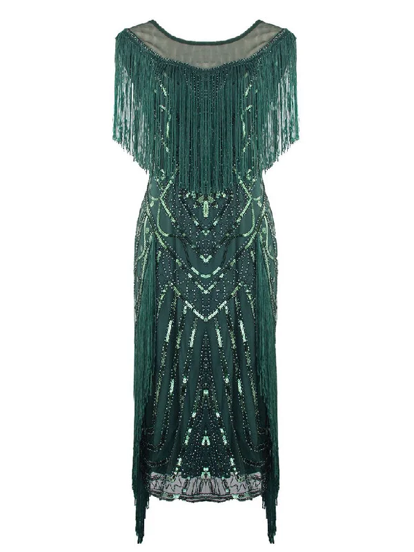 Green Gatsby Glitter Fringe 1920s Flapper Dress Spring unclassified dresses