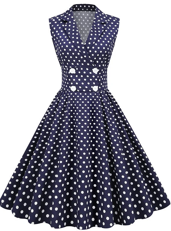 Lapel Sleeveless Breasted Polka-dot Retro Dress Stylish unclassified dresses