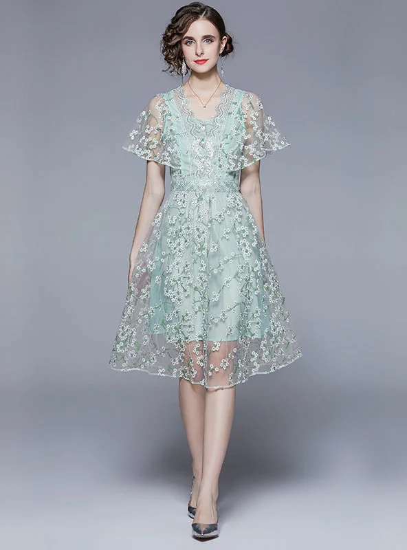 Lotus Leaf Embroidered Beaded Dress Tulle unclassified dresses