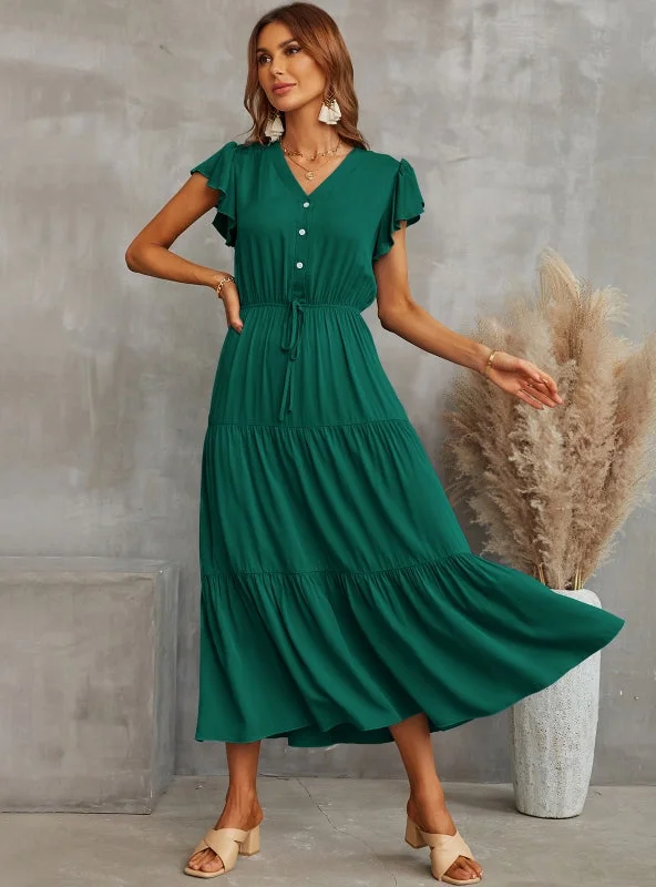 Lotus Leaf Sleeve V-neck Big Swing Dress Chic unclassified dresses