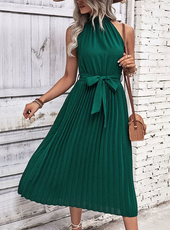 Mid-length Pleated Halter Dress High-low unclassified dresses