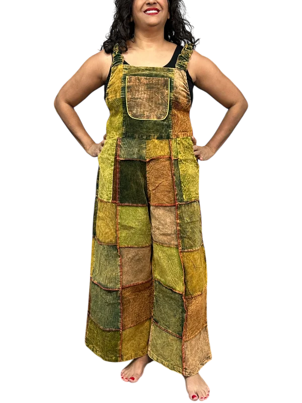 Mostly Green Corduroy Patchwork Overalls Flowy unclassified dresses