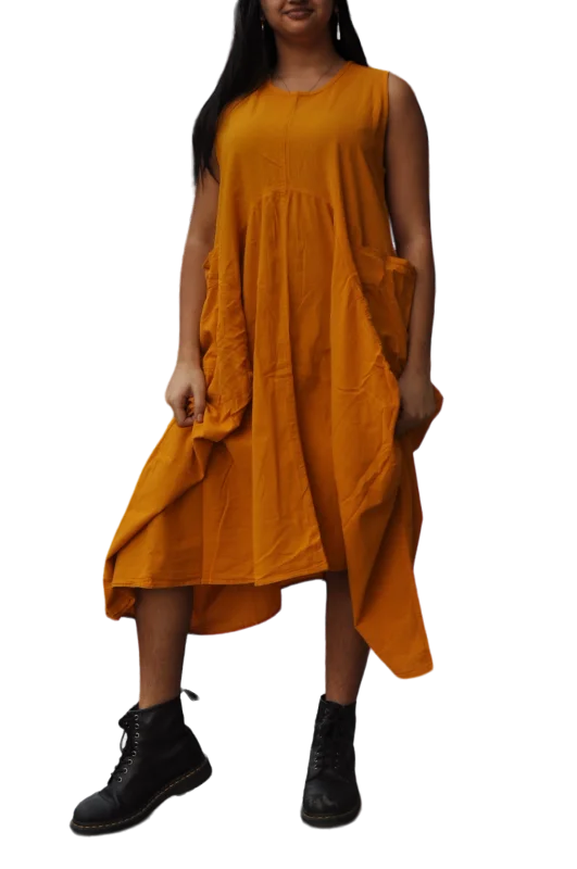 Mustard Cotton Parachute Dress with Pockets Neutral tone unclassified dresses