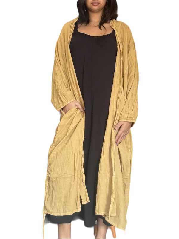 Ochre Cotton Voile Drawstring Cardigan Trendy unclassified dresses