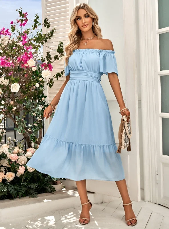 Off the Shoulder Solid Color Dress Bright color unclassified dresses