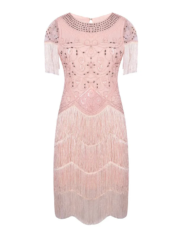 Pink Gatsby Glitter Fringe 1920s Flapper Dress Ruffled unclassified dresses