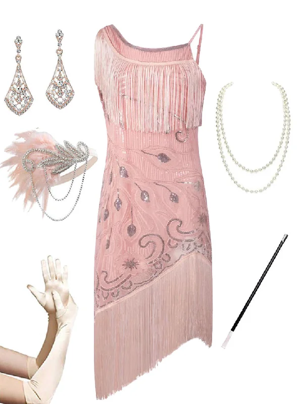 Pink Sweet Gatsby Glitter Fringe 1920s Flapper Dress Set Sequin unclassified dresses