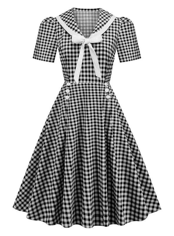 Plaid Stitching Hepburn Retro Dress Sexy unclassified dresses