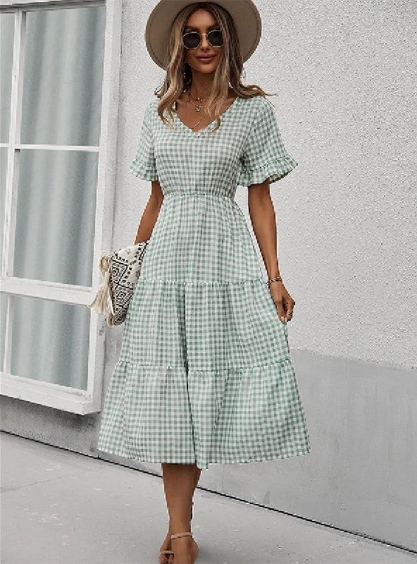 Plaid Temperament Big Swing Dress Smocked unclassified dresses