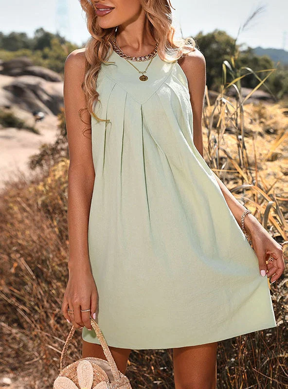 Pleated Cotton Linen Sleeveless Vest Dress Popular unclassified dresses